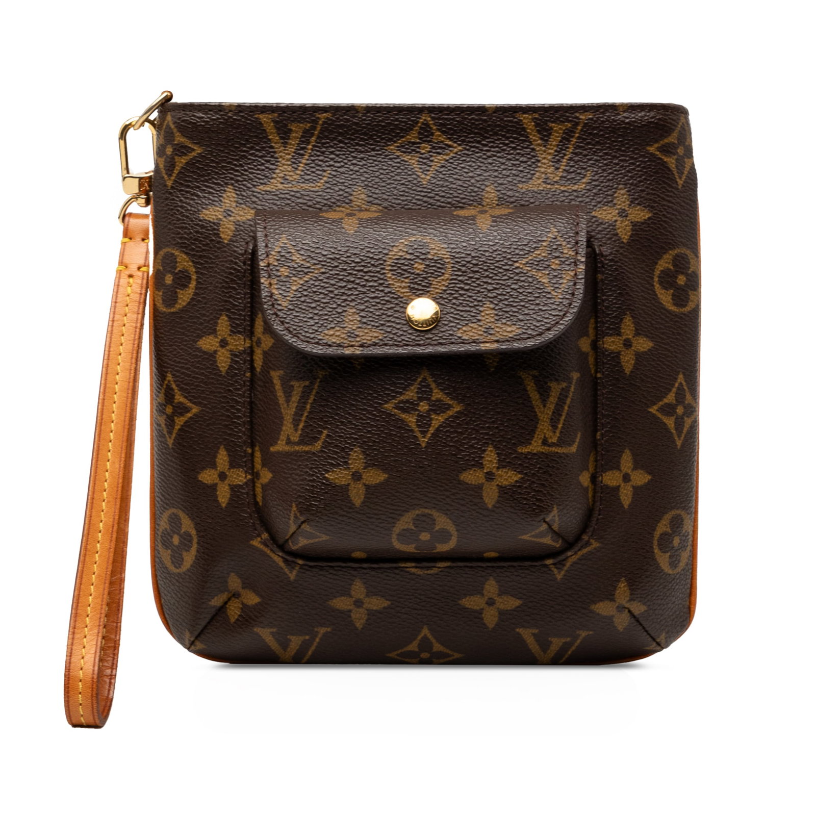 Louis Vuitton Partition Monogram Canvas Wristlet Clutch Bag: Louis Vuitton Partition Monogram Canvas Wristlet Clutch Bag Louis Vuitton Monogram Partition clutch crafted with a monogram canvas body and vachetta leather trim. This wristlet-style bag features a fl