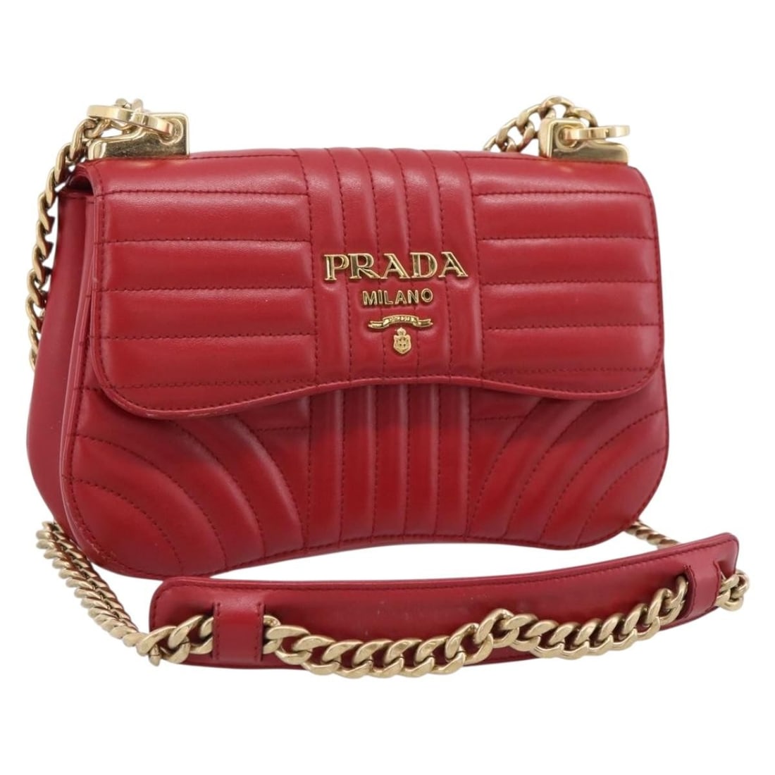 PRADA Diagram Leather Shoulder Bag Red Gold Tone with Dust Bag (1 of 18)