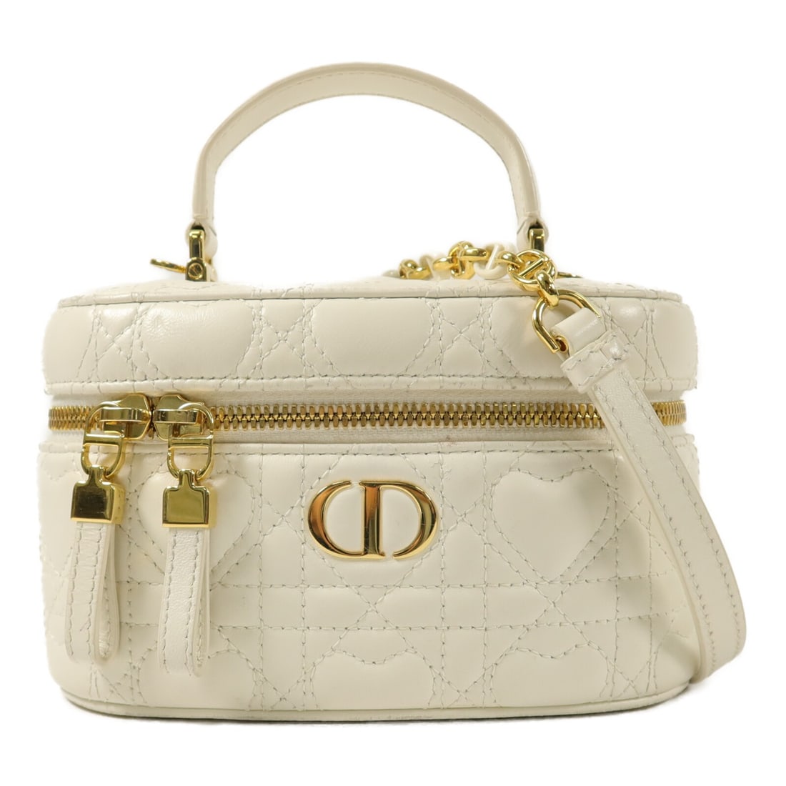 Dior Caro Mini Vanity Case Lambskin 2way Shoulder Bag White: Dior Caro Mini Vanity Case Lambskin 2way Shoulder Bag White Christian Dior Caro Mini Vanity Case 2way Shoulder Bag in white lambskin (sheep leather). This item features a shoulder strap and mirror, wi