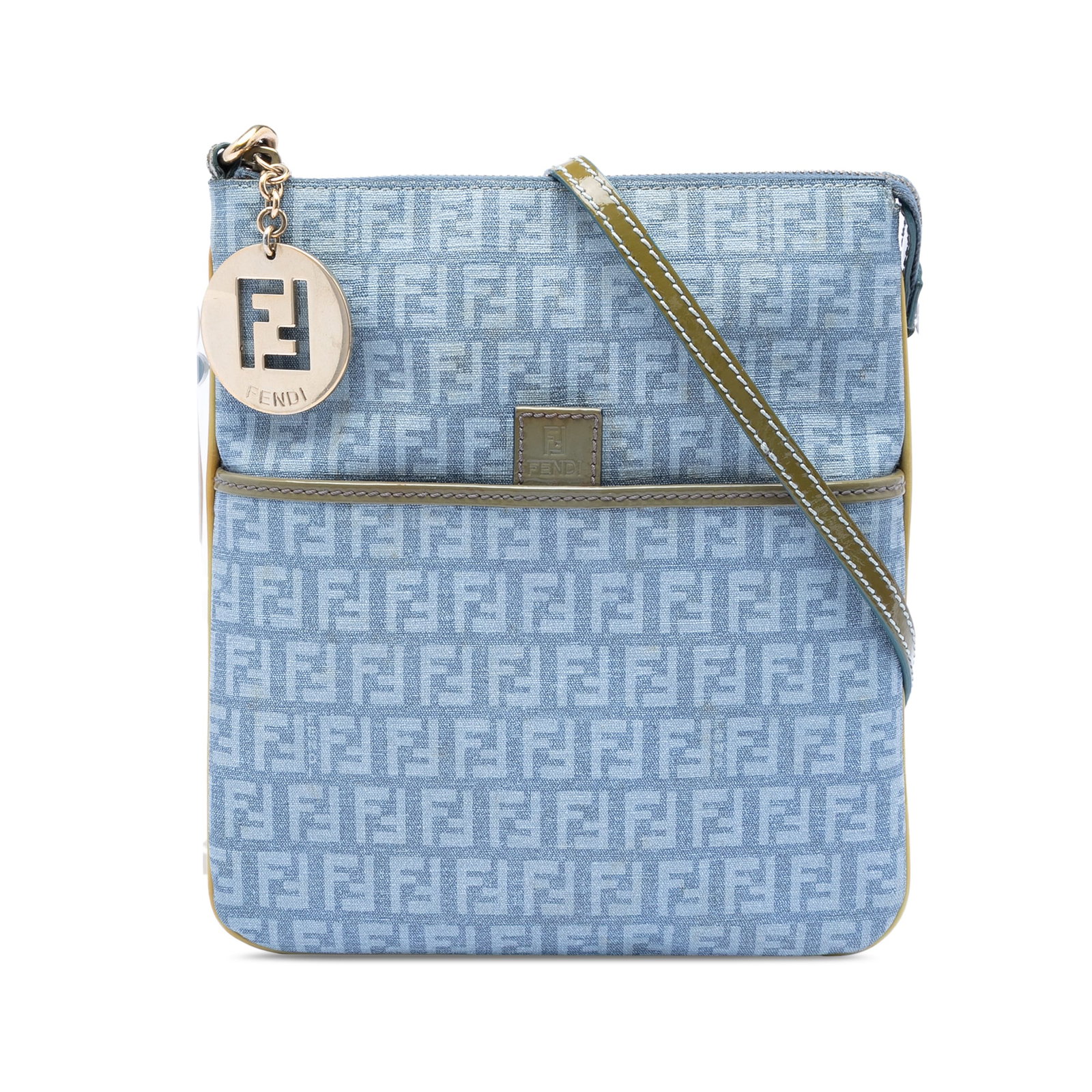 Fendi Forever Crossbody Bag Zucchino Coated Canvas Blue: Fendi Forever Crossbody Bag Zucchino Coated Canvas Blue Fendi Zucchino Coated Canvas Forever Crossbody bag in blue, made in Italy. It features a canvas body, an adjustable flat leather strap, a top zi