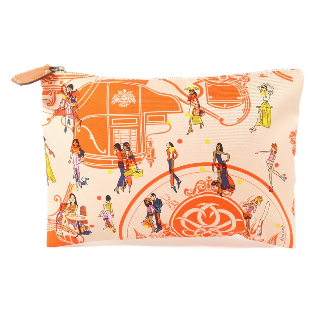 Hermes Silky Pocket Cosmetic Pouch in Silk Geranium Nata Gold: Hermes Silky Pocket Cosmetic Pouch in Silk Geranium Nata Gold Silk cosmetic pouch from the Silky Pocket line in Geranium, Nata, and Gold. Made in France, this women's pouch features a slim profile wit