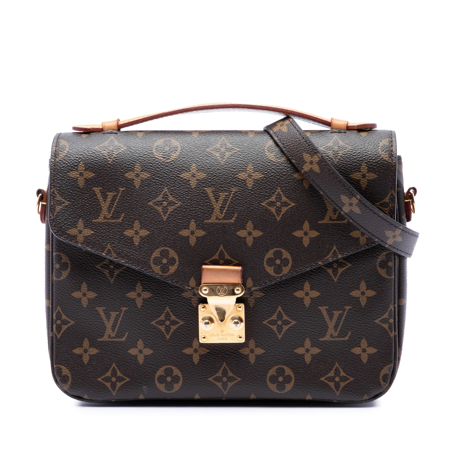 Louis Vuitton Pochette Metis Monogram Canvas Shoulder Bag: Louis Vuitton Pochette Metis Monogram Canvas Shoulder Bag Louis Vuitton Monogram Pochette Metis bag featuring a monogram canvas body, a flat vachetta leather top handle, an adjustable and detachable f
