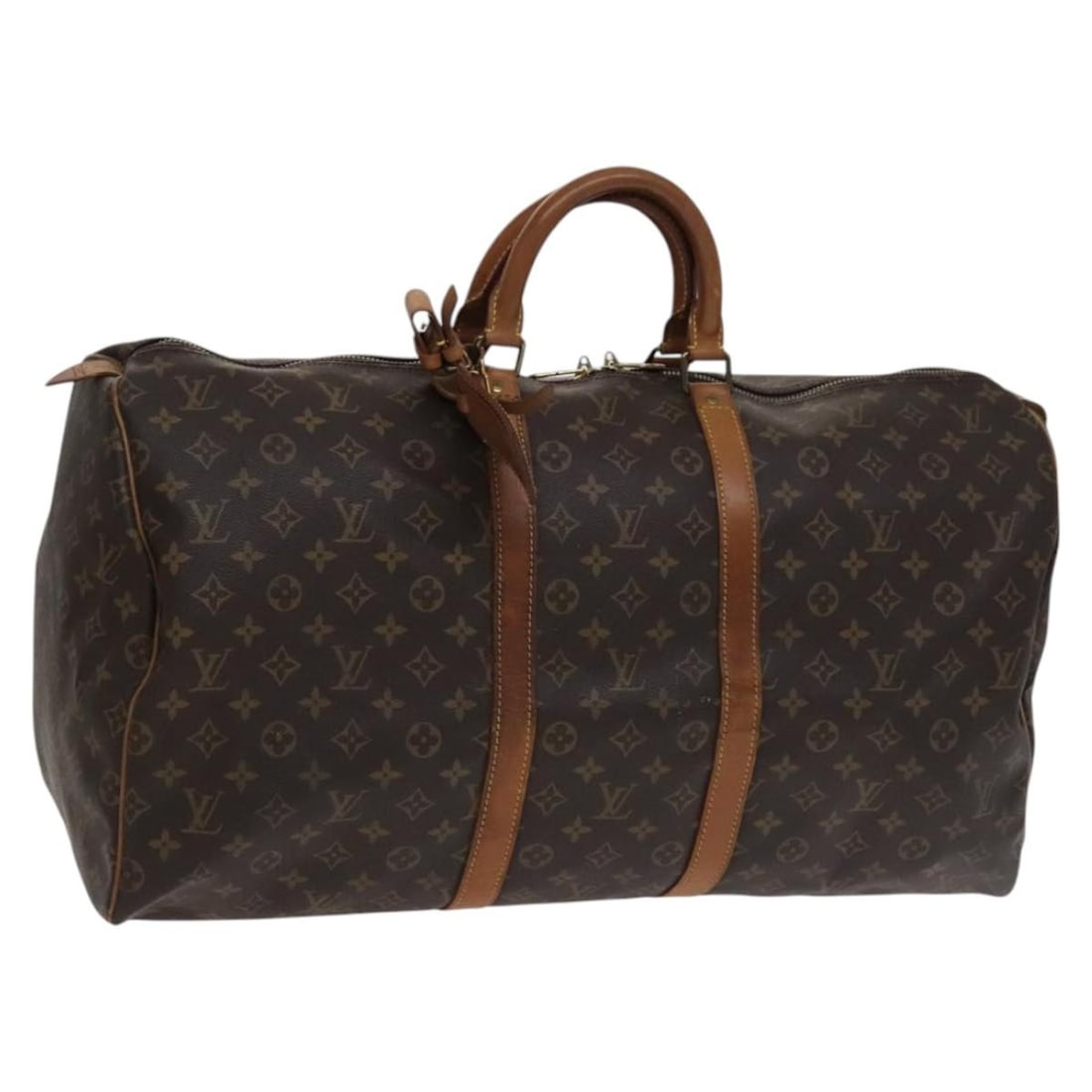 Keepall Monogram Canvas Travel Bag by Louis Vuitton: Keepall Monogram Canvas Travel Bag by Louis Vuitton This Louis Vuitton Keepall Bag is crafted from the brand's signature monogram canvas in brown, designed for unisex use. It features leather trim and