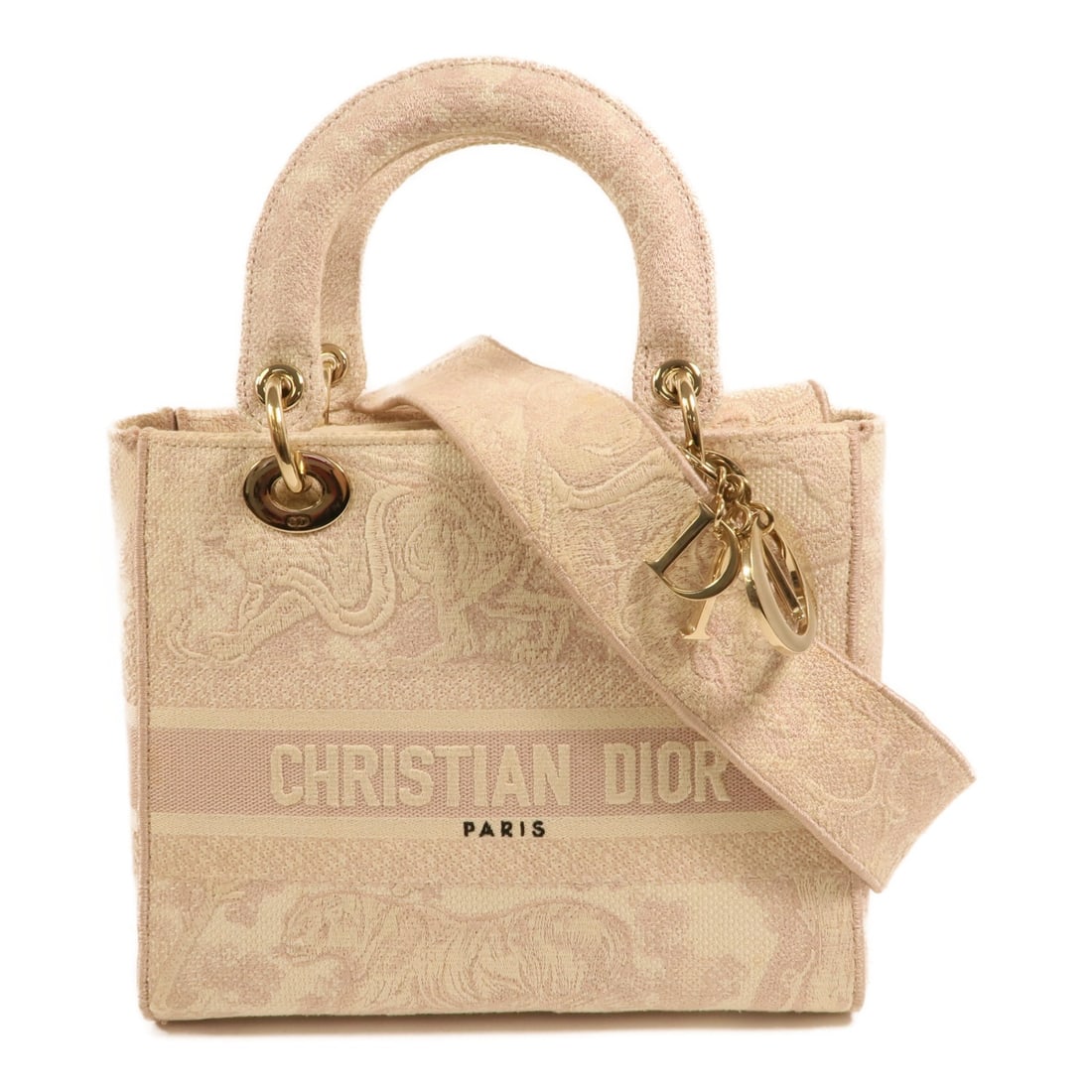 Dior Lady Dior 2 Way Shoulder Bag Pink Canvas CD GHW: Dior Lady Dior 2 Way Shoulder Bag Pink Canvas CD GHW A Christian Dior Lady Dior 2-way shoulder bag in pink canvas, presented in very good AB condition. It features a shoulder strap, a top handle, and 