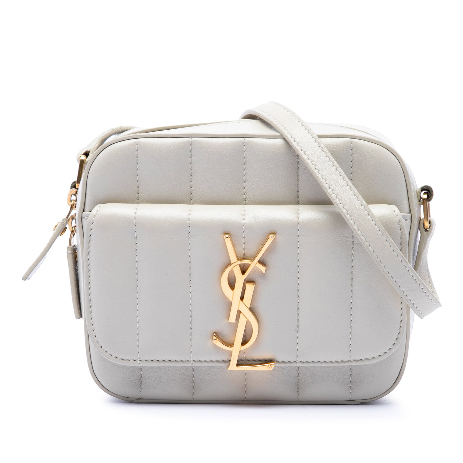 Saint Laurent Vicky Toy Camera Crossbody in White Lambskin (1 of 6)