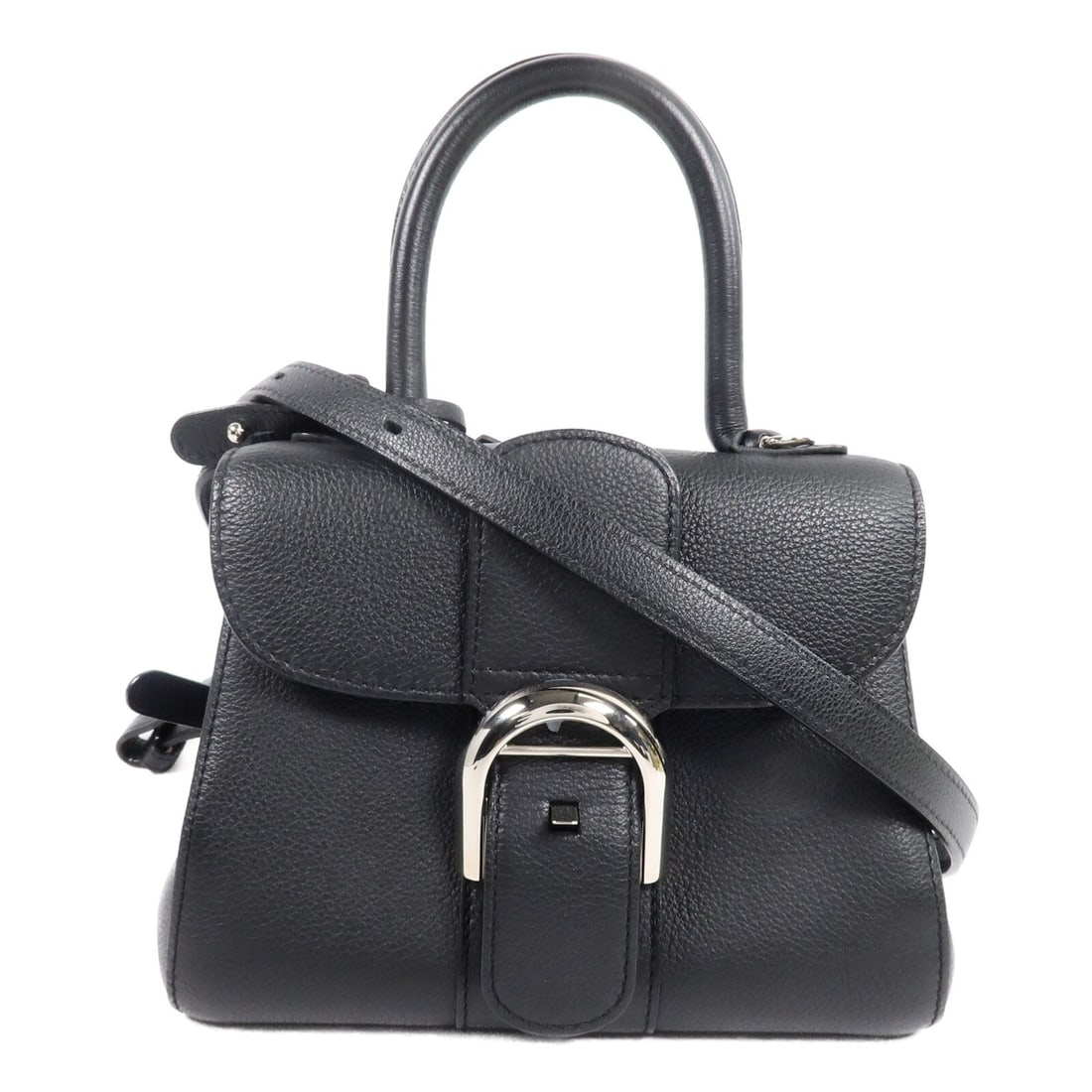 Delvaux Brillant Mini 2way Shoulder Bag Black Calfskin SHW: Delvaux Brillant Mini 2way Shoulder Bag Black Calfskin SHW Delvaux Brillant Mini 2-way shoulder bag in black calfskin leather. This women's bag features a structured silhouette with top handle and rem