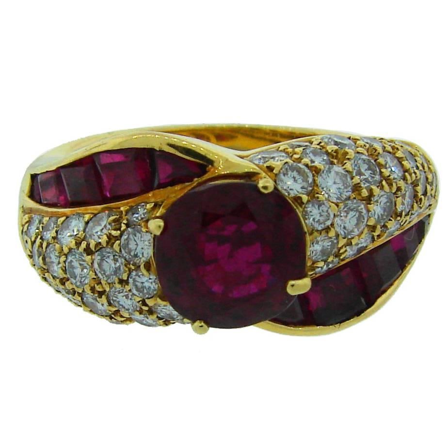 Graff 18k Yellow Gold Ruby Diamond Cocktail Ring with AGL Report (1 of 7)