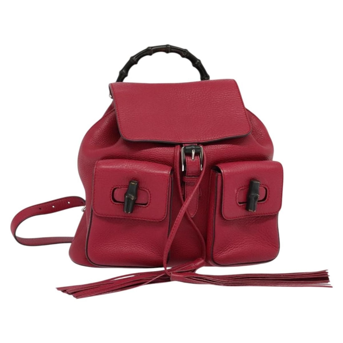 Gucci 370833 pink leather bamboo backpack made in Italy: Gucci 370833 pink leather bamboo backpack made in Italy Gucci bamboo backpack in pink leather with a structured silhouette and practical everyday design. This women's backpack is made in Italy and sho