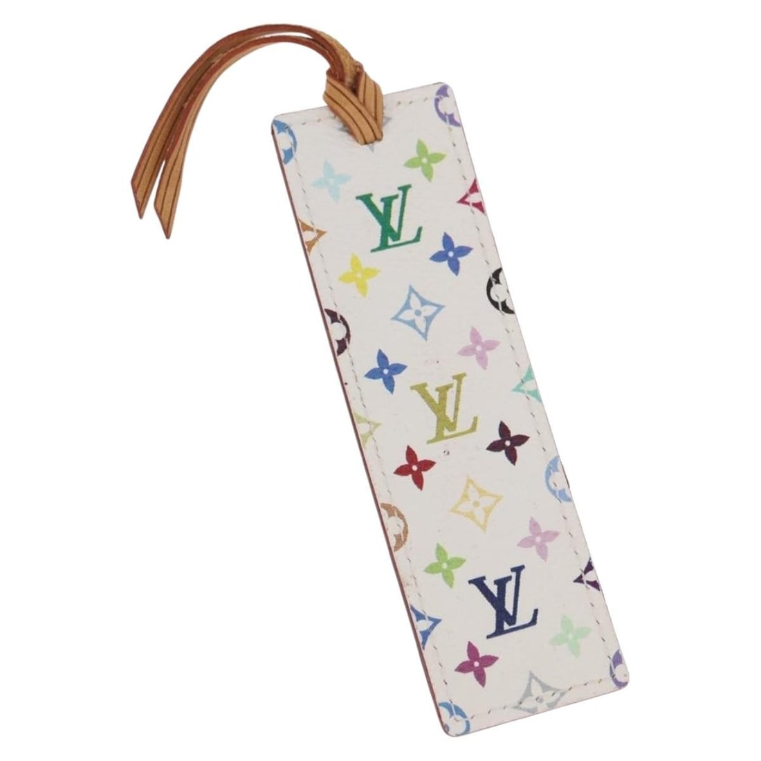 Louis Vuitton M99196 Monogram Multicolor Canvas Bookmark White: Louis Vuitton M99196 Monogram Multicolor Canvas Bookmark White Louis Vuitton Monogram Multicolor canvas bookmark in white. This bookmark features a slim page marker design and comes with a dust bag an