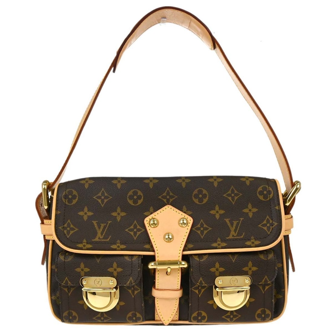 Louis Vuitton Hudson PM Monogram Canvas Shoulder Bag Brown M40027: Louis Vuitton Hudson PM Monogram Canvas Shoulder Bag Brown M40027 Louis Vuitton Hudson PM shoulder bag in the Monogram pattern, made in France. It features a zip closure, adjustable shoulder strap, Al
