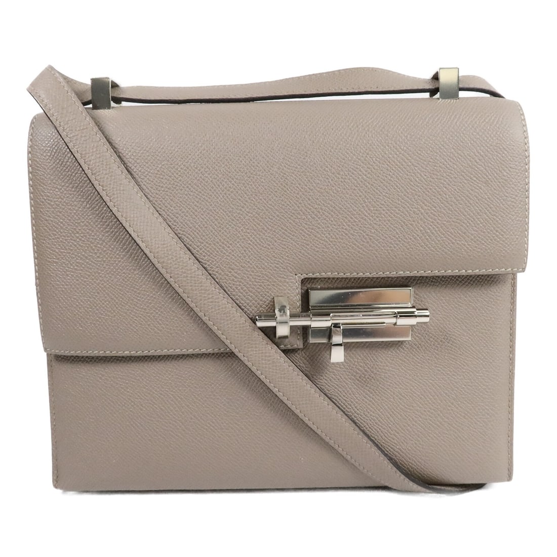 Hermes Verrou 23 Epsom Leather Shoulder Bag Gris Asphalte PHW: Hermes Verrou 23 Epsom Leather Shoulder Bag Gris Asphalte PHW Hermes Verrou 23 shoulder bag in Epsom leather and calfskin (cowhide) with a gray Gris Asphalte colorway. This women's regular-size bag is