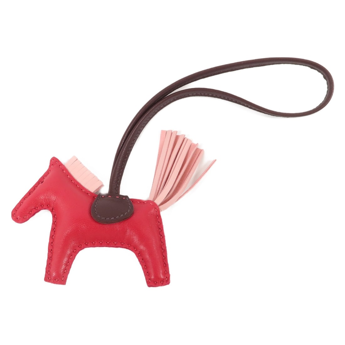 Hermes Rodeo PM Milo Lambskin Bag Charm Framboise Rose Sakura Rouge Sellier: Hermes Rodeo PM Milo Lambskin Bag Charm Framboise Rose Sakura Rouge Sellier Hermes Rodeo PM charm in Milo lambskin leather, presented in the Framboise, Rose Sakura, and Rouge Sellier color combination