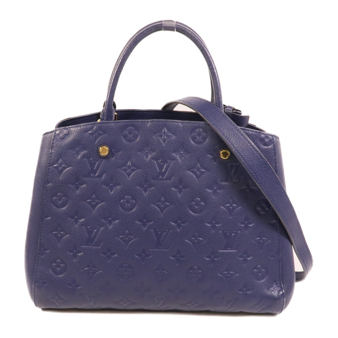 Louis Vuitton Montaigne MM M41309 Blue Monogram Empreinte 2way Bag: Louis Vuitton Montaigne MM M41309 Blue Monogram Empreinte 2way Bag Louis Vuitton Montaigne MM 2 Way Shoulder Bag, model M41309, in Monogram Empreinte with calfskin (cowhide) construction. It is presen