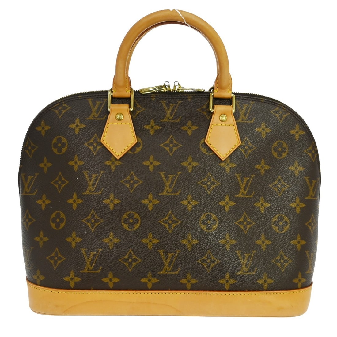 Louis Vuitton Alma M51130 Monogram Canvas Handbag France: Louis Vuitton Alma M51130 Monogram Canvas Handbag France Vintage Louis Vuitton Alma handbag in Monogram canvas with leather trim and double handles. This women's medium handbag features a zip closure,