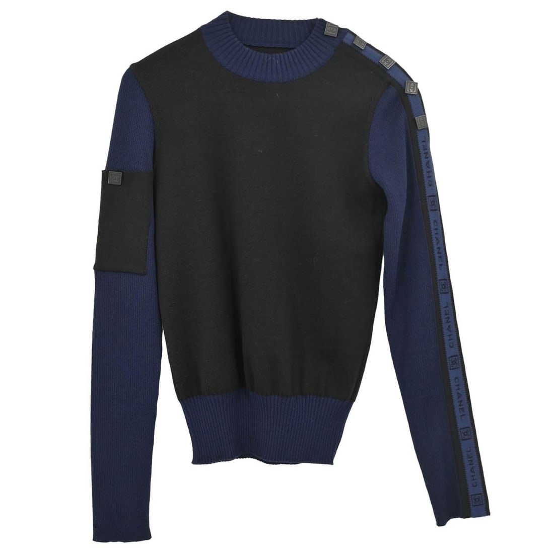 CHANEL Sport Line Navy Wool Knit Long Sleeve Top Size 36 (1 of 12)