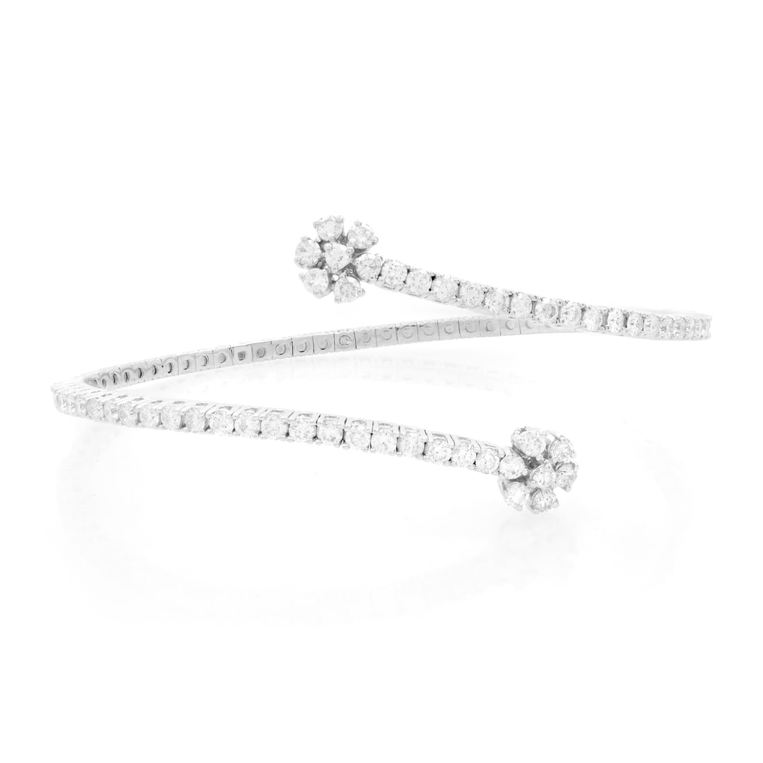 Rachel Koen 14K White Gold Diamond Flower Bangle Bracelet 3.15ct (1 of 5)