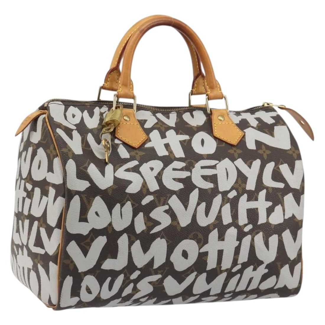 Louis Vuitton M92195 Speedy 30 Monogram Graffiti Hand Bag White (1 of 18)