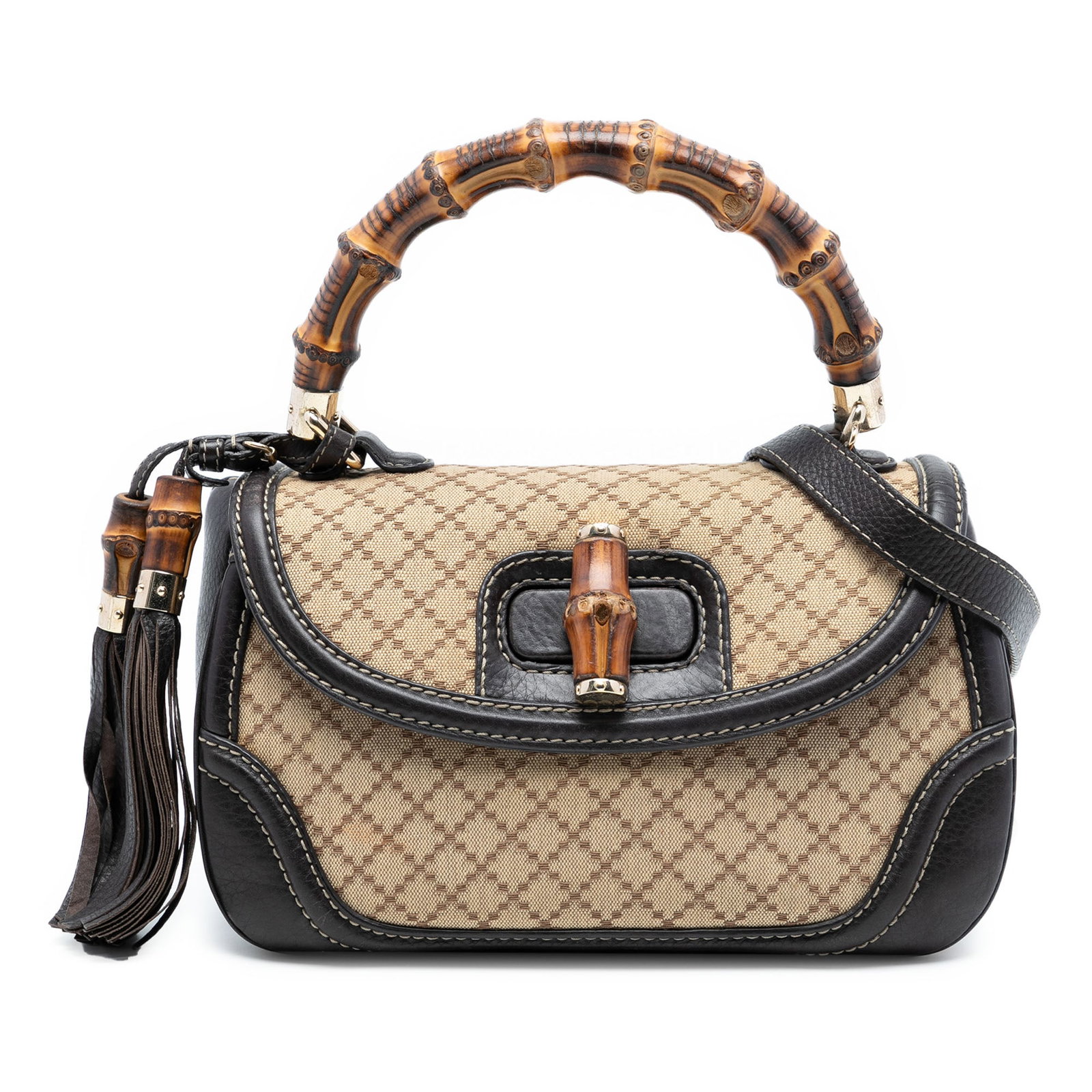 Gucci Diamante Canvas Bamboo Satchel with Leather Trim and Tassel (1 of 7)