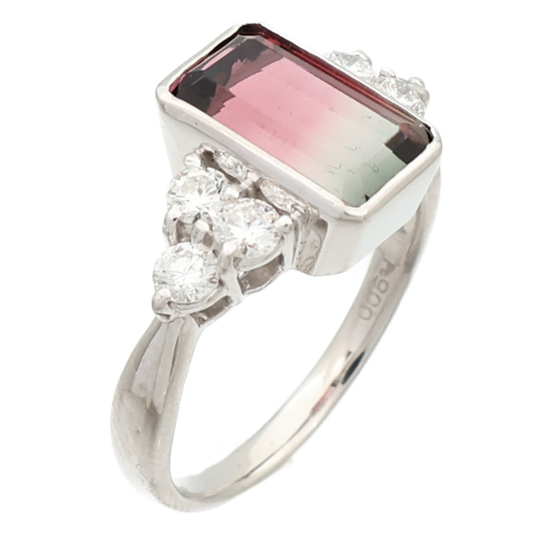 Pt900 Platinum Ring with Tourmaline and Diamond US 8 (1 of 9)