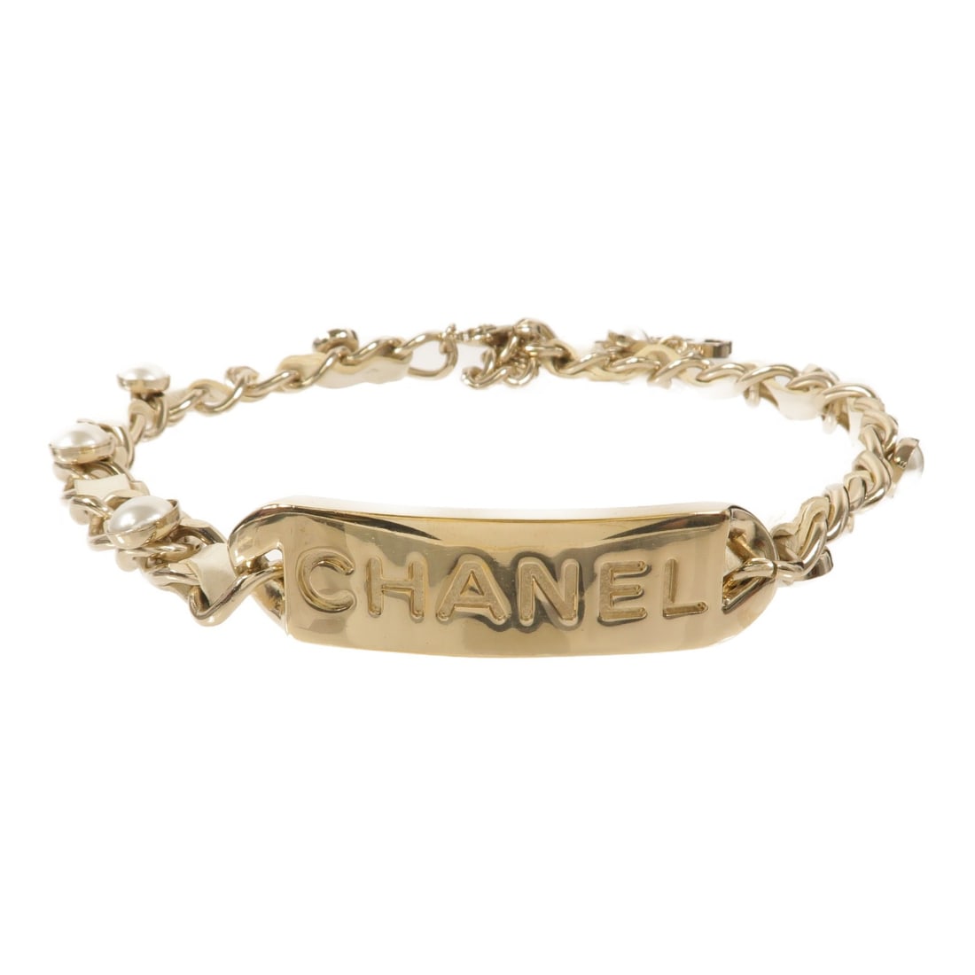 Light Gold Metal Faux Pearl CC Necklace by CHANEL (1 of 10)