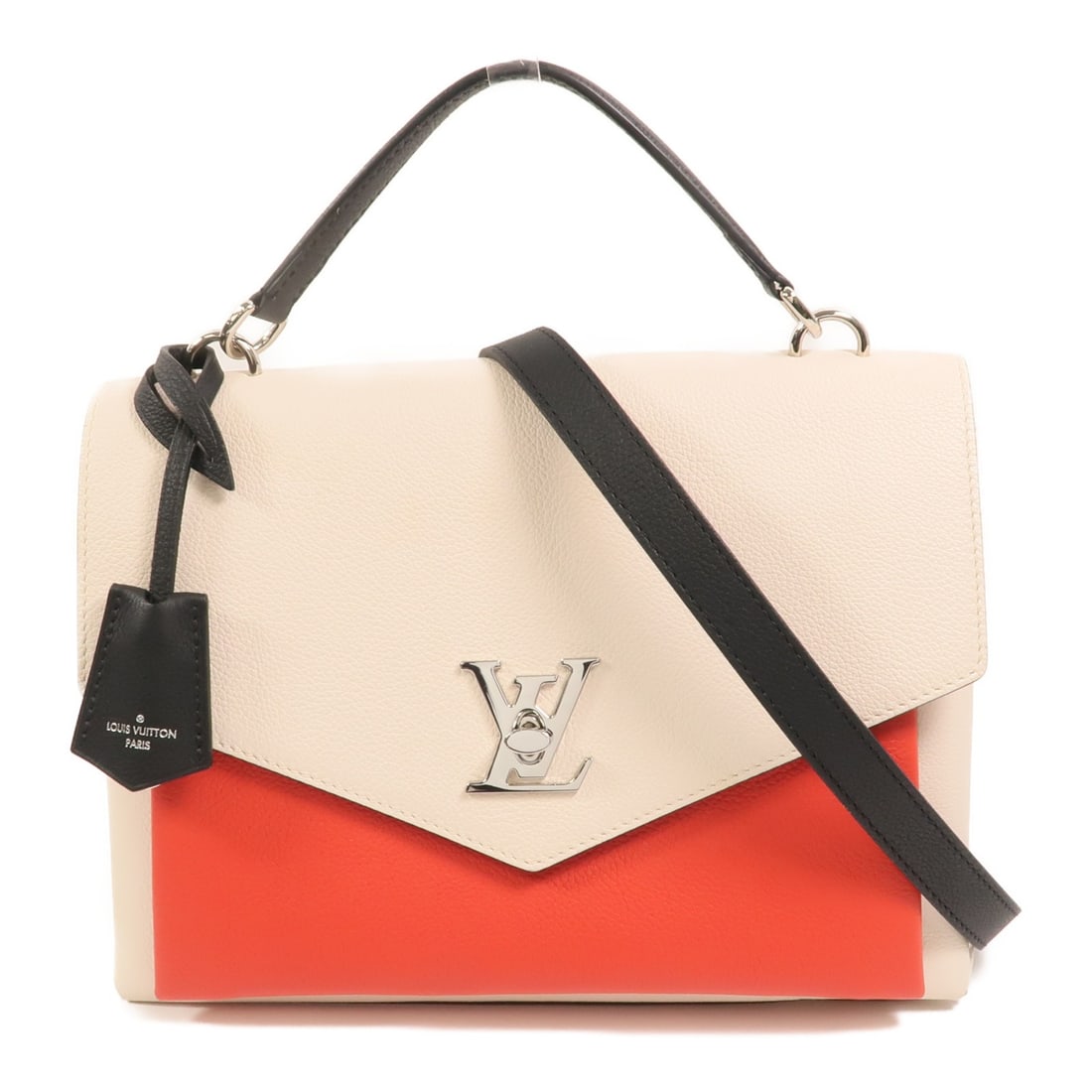 Louis Vuitton My Lock Me M53891 2 Way Shoulder Bag Calfskin Red White: Louis Vuitton My Lock Me M53891 2 Way Shoulder Bag Calfskin Red White Louis Vuitton My Lock Me 2-way shoulder bag in red and white calfskin. This women's bag features a turn-lock closure, an exterior 