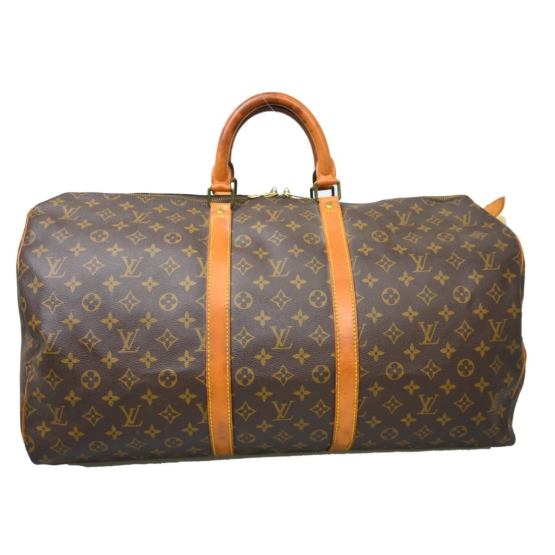 Louis Vuitton Keepall 55 Monogram Canvas Duffle Bag M41424: Louis Vuitton Keepall 55 Monogram Canvas Duffle Bag M41424 Vintage Louis Vuitton Keepall 55 travel handbag in the Monogram line, styled as an extra large duffle with double leather handles and zip clo