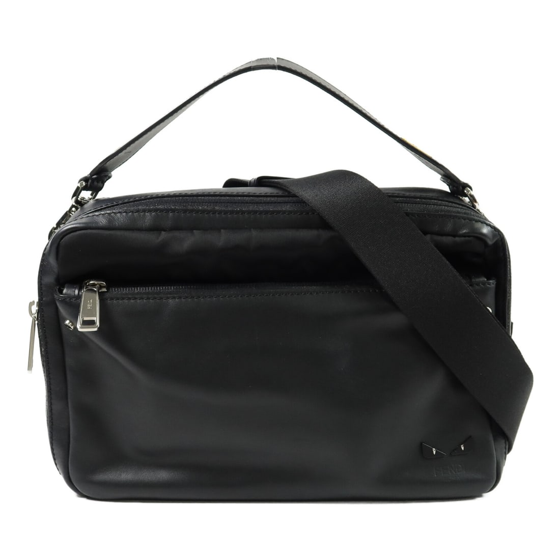 FENDI 7VA411 Black Nylon 2Way Shoulder Bag with 2 Straps: FENDI 7VA411 Black Nylon 2Way Shoulder Bag with 2 Straps A FENDI 2-way shoulder bag in black nylon, presented in very good AB condition. It features a black-on-black colorway, two outside/inside zip p
