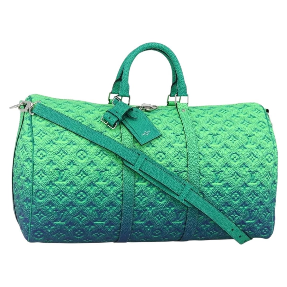 Louis Vuitton M59712 Illusion Keepall 50 Green Monogram Canvas Boston Bag: Louis Vuitton M59712 Illusion Keepall 50 Green Monogram Canvas Boston Bag This Louis Vuitton Illusion Keepall Bandouliere 50 is a women's Boston bag crafted from Monogram Canvas in green. Made in Fran