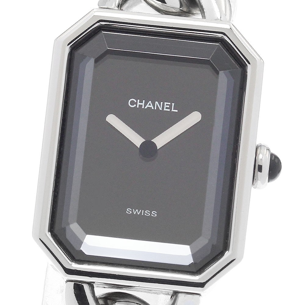 CHANEL Premiere XL womens quartz wristwatch black dial steel: CHANEL Premiere XL womens quartz wristwatch black dial steel Pre-owned CHANEL Premiere XL women's quartz wristwatch with a black dial and stainless steel case and bracelet. The watch shows overall min