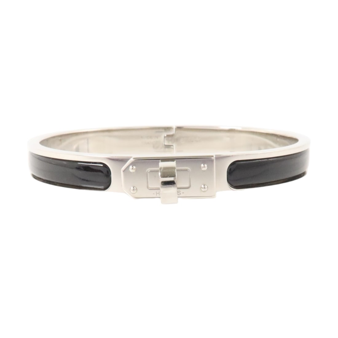 Hermes Mini Clic Kelly Enamel Metal Bangle Bracelet Black Silver (1 of 9)