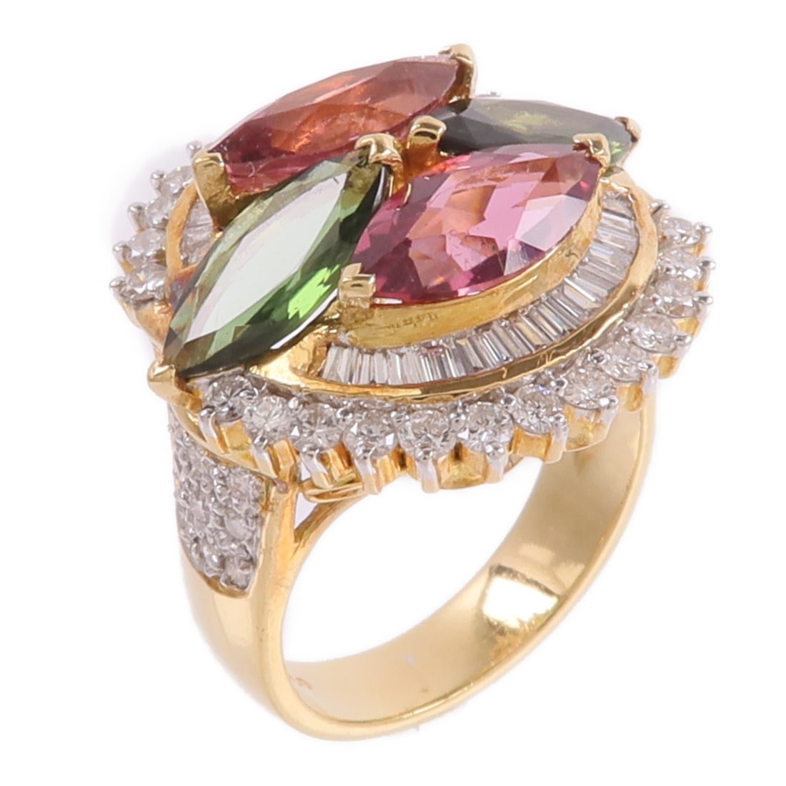 18K Yellow White Gold Tourmaline Diamond Ring Size 5 (1 of 7)