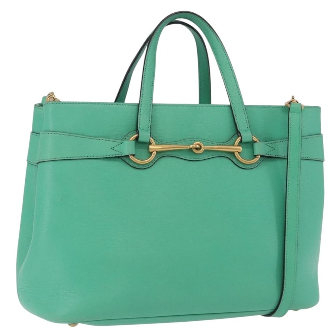 Gucci 319795 green leather 2 way handbag with shoulder strap: Gucci 319795 green leather 2 way handbag with shoulder strap Gucci women's 2-way handbag in green leather with gold-tone accents. This Italian-made bag includes a shoulder strap and can be carried by 
