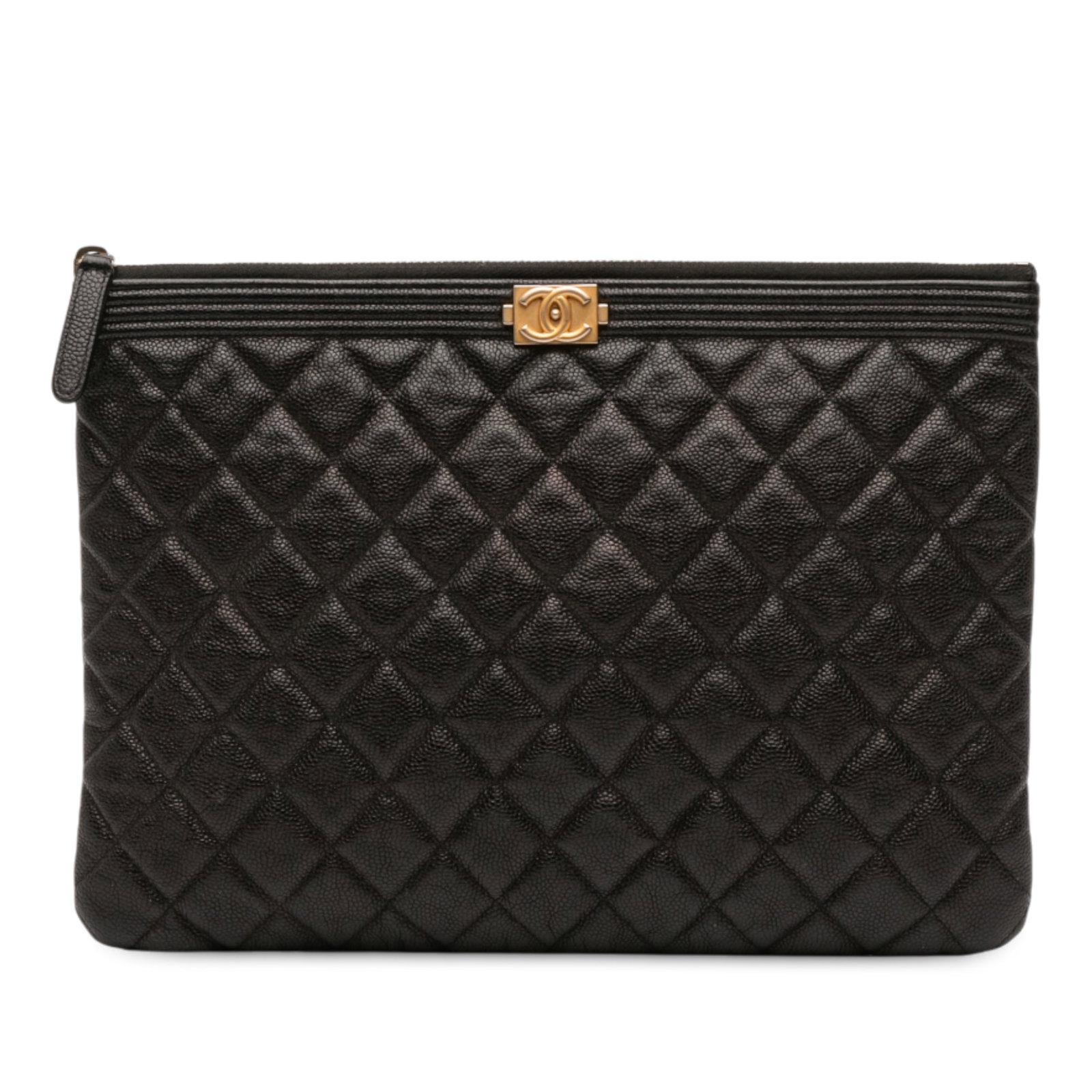 Chanel Medium Quilted Caviar Boy O Case Clutch Bag Black: Chanel Medium Quilted Caviar Boy O Case Clutch Bag Black This Chanel Medium Quilted Caviar Boy O Case Clutch showcases a luxurious black quilted caviar leather exterior and a secure top zip closure.
