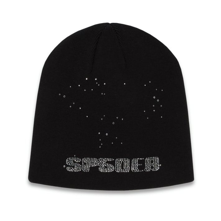 Sp5der Rhinestone Silk Skully Beanie Black One Size: Sp5der Rhinestone Silk Skully Beanie Black One Size Authentic SP5DER Rhinestone Silk Skully in black. This one-size skully features a silk construction with rhinestone detailing. Specifications