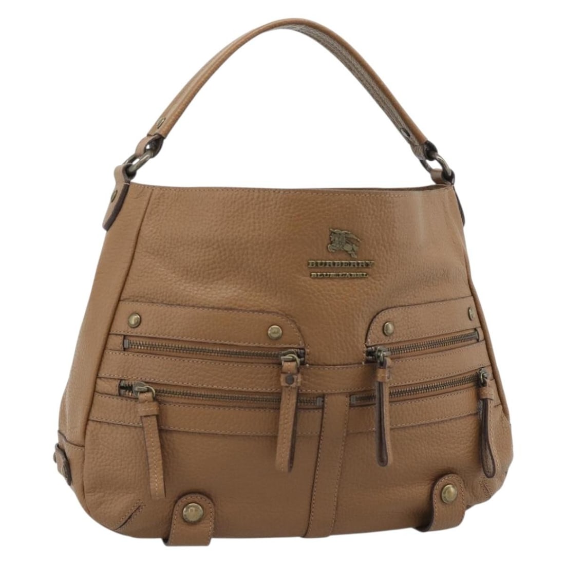 Burberry Leather Shoulder Bag Brown with Gold Tone Made in Japan: Burberry Leather Shoulder Bag Brown with Gold Tone Made in Japan Brown leather shoulder bag with gold-tone accents. This women's bag is made in Japan and features a structured everyday silhouette. It 