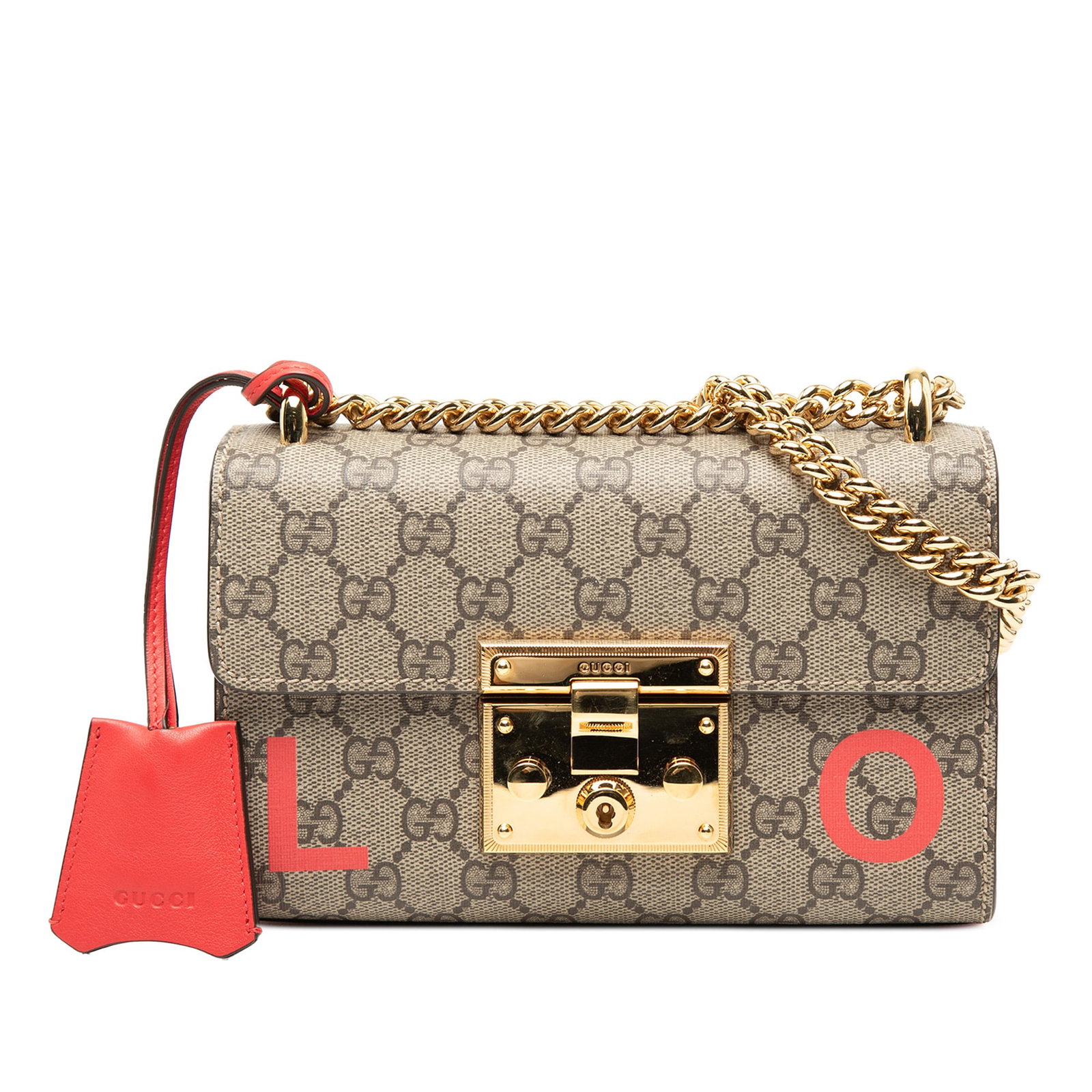 Gucci Love Padlock Small GG Supreme Crossbody Bag Beige: Gucci Love Padlock Small GG Supreme Crossbody Bag Beige Gucci Small GG Supreme Love Padlock Crossbody bag from Italy in beige coated canvas/fabric. It features a chain link strap, front flap with S-lo