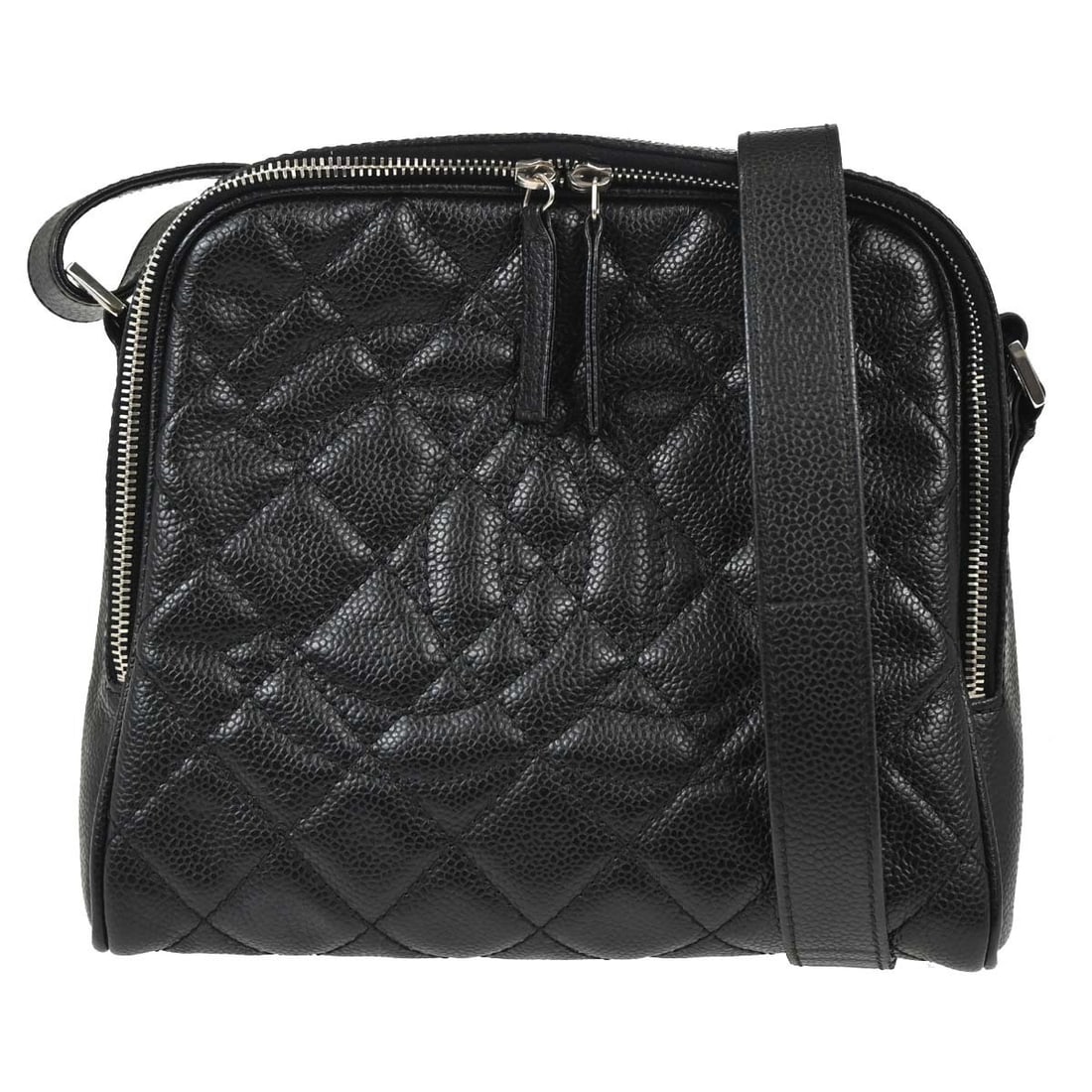 Chanel Coco Mark 12 Series black caviar leather shoulder bag: Chanel Coco Mark 12 Series black caviar leather shoulder bag Chanel Coco Mark shoulder bag in black calfskin with a medium profile and shoulder strap. Made in France, this bag features a black leather