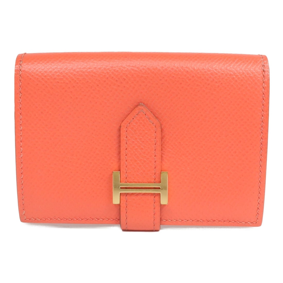 Hermes Bearn Epsom Calfskin Card Case Capucine Gold Hardware: Hermes Bearn Epsom Calfskin Card Case Capucine Gold Hardware Hermes Bearn card case in Capucine orange, made from Epsom leather and calfskin (cowhide). It features a compact regular-size design with f