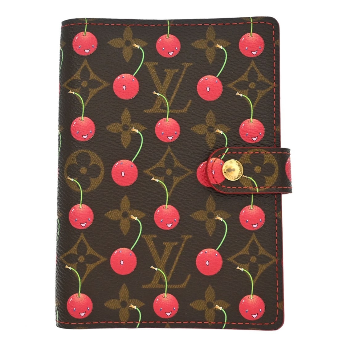 Louis Vuitton Agenda PM R21023 Monogram Cherry Notebook Cover: Louis Vuitton Agenda PM R21023 Monogram Cherry Notebook Cover Louis Vuitton Agenda PM notebook cover in Monogram Cherry canvas with leather trim. This women's cover is made in Spain and features a bro