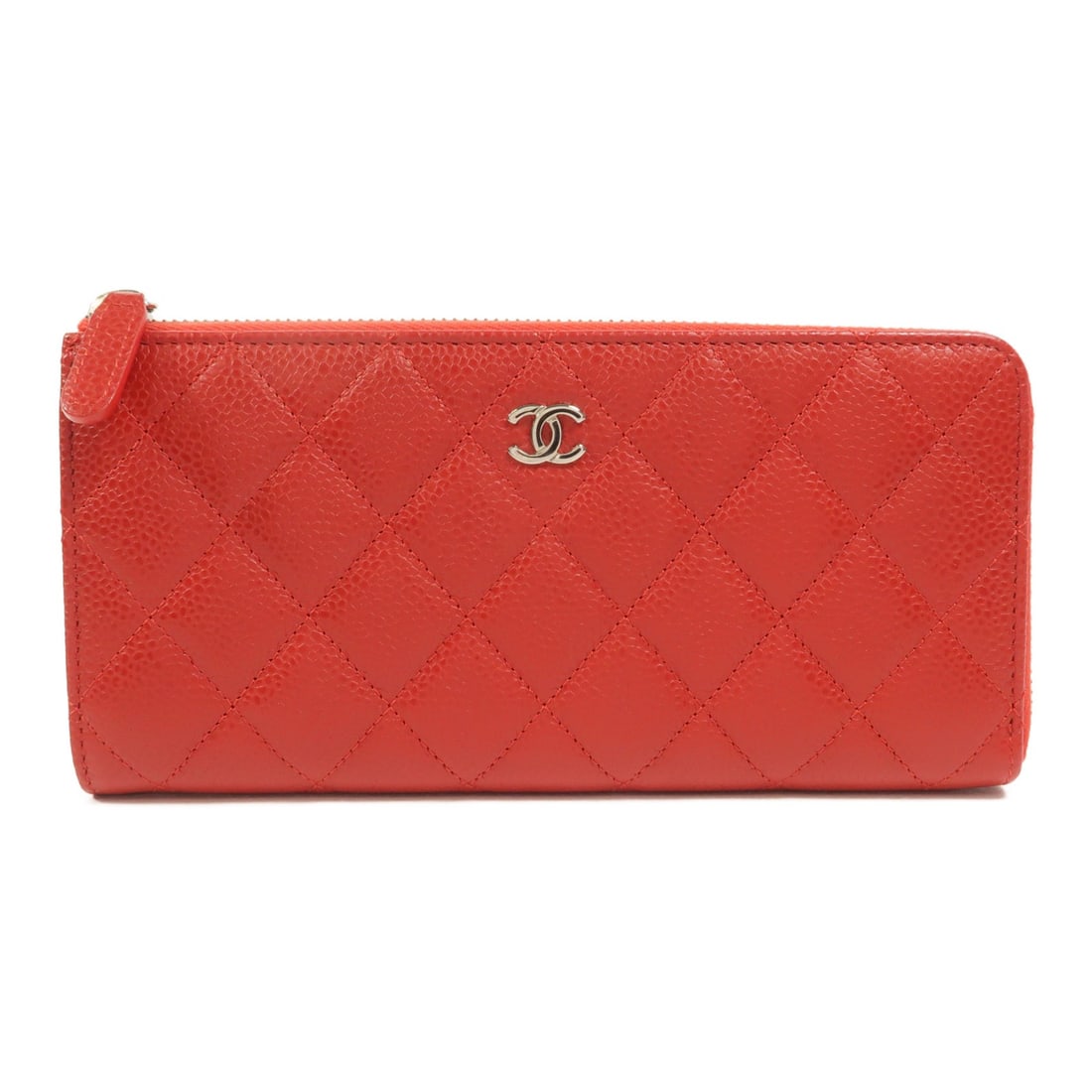 CHANEL CC L Zip Long Wallet Red Calfskin Leather SHW: CHANEL CC L Zip Long Wallet Red Calfskin Leather SHW CHANEL long wallet in red calfskin leather with an L-shaped zipper closure. Designed for women, it features two open compartments, eight card slots