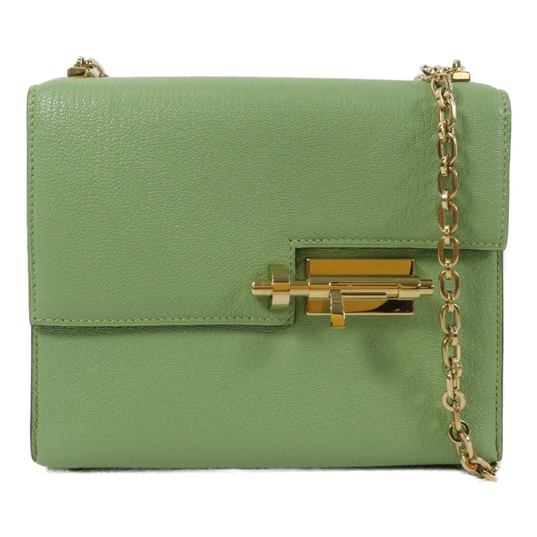 Hermes Verrou Mini Shoulder Bag Chevre Goatskin Vert Criquet: Hermes Verrou Mini Shoulder Bag Chevre Goatskin Vert Criquet A Hermes Verrou Mini Chain Shoulder Bag crafted in Chevre leather and goatskin in Vert Criquet. This mini shoulder bag features a flap clos