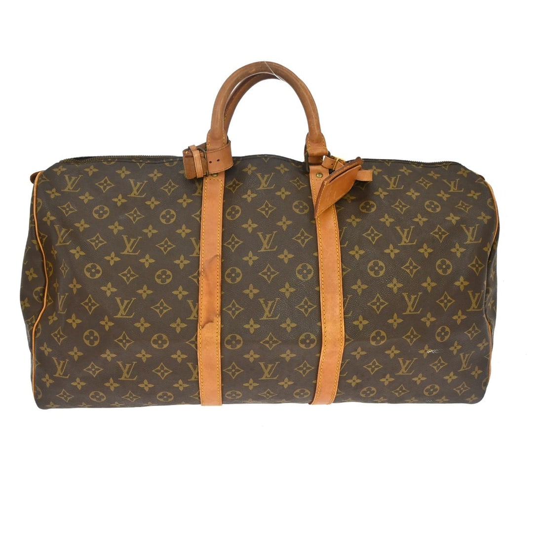 Louis Vuitton Keepall 55 Monogram Canvas Duffle Bag M41424: Louis Vuitton Keepall 55 Monogram Canvas Duffle Bag M41424 Louis Vuitton Keepall 55 travel handbag in Monogram canvas and leather, designed in a duffle style with a zip closure and double handles. Thi