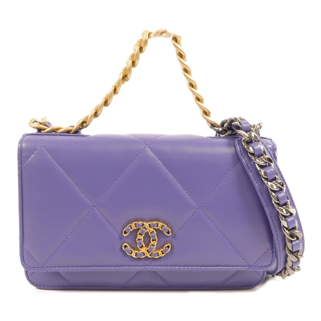 CHANEL WOC Wallet on Chain Lambskin 2Way Shoulder Bag Purple: CHANEL WOC Wallet on Chain Lambskin 2Way Shoulder Bag Purple A CHANEL Wallet On Chain 2Way Shoulder Bag in purple lambskin leather with CC hardware in gold-tone finish. The bag features a magnetic poc