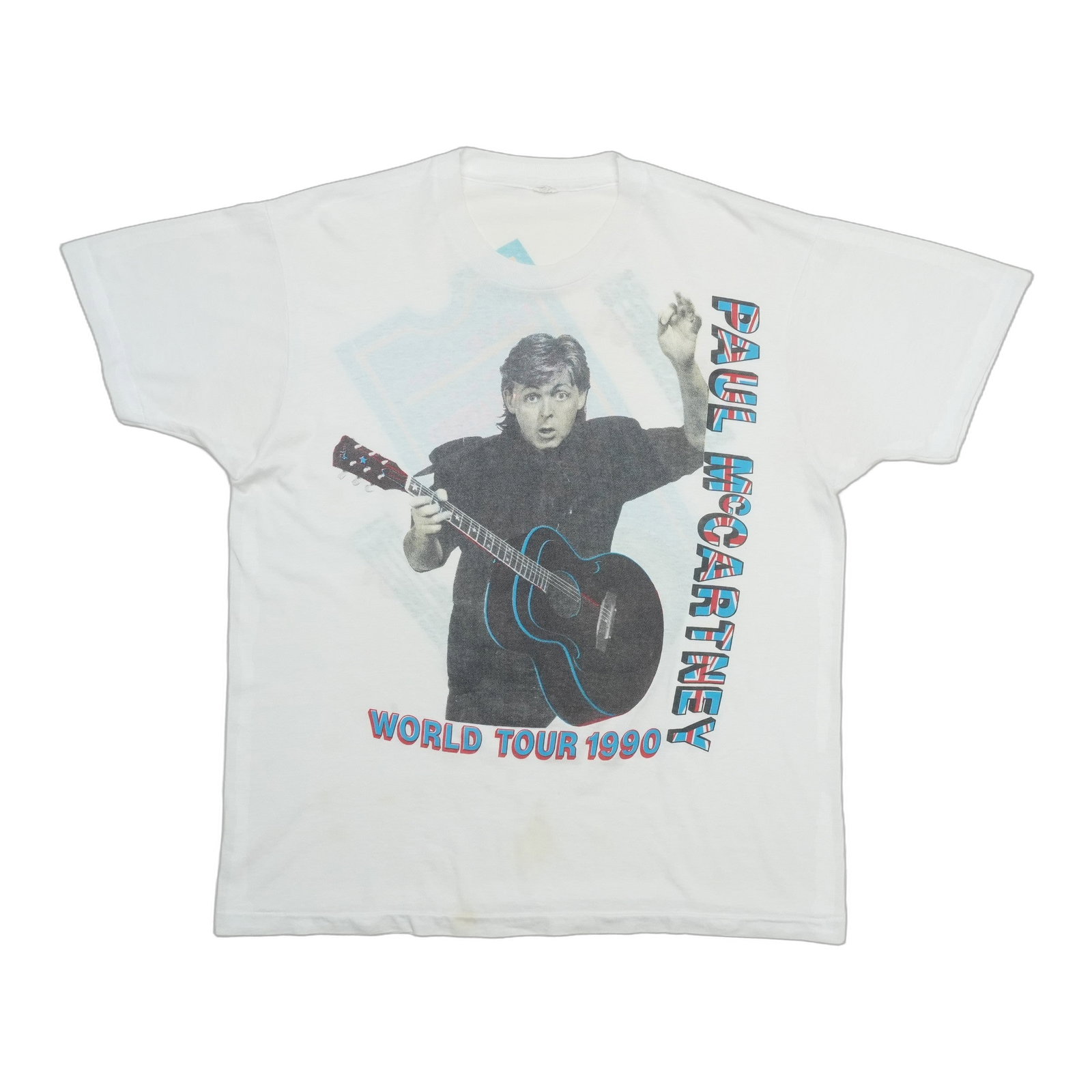Vintage 1990 Paul McCartney World Tour T Shirt White: Vintage 1990 Paul McCartney World Tour T Shirt White Authentic vintage 1990 Paul McCartney World Tour shirt from the 1990s. This original single-stitch shirt is not a modern reproduction. It is in goo