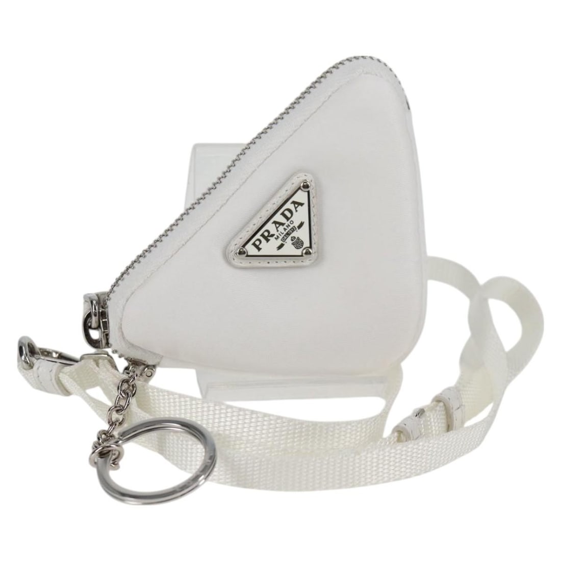 PRADA White Silver Nylon Shoulder Bag with Box: PRADA White Silver Nylon Shoulder Bag with Box Authentic Prada shoulder bag in white and silver nylon. This women's bag comes with its item box and is in AB very good condition. The exterior, interior