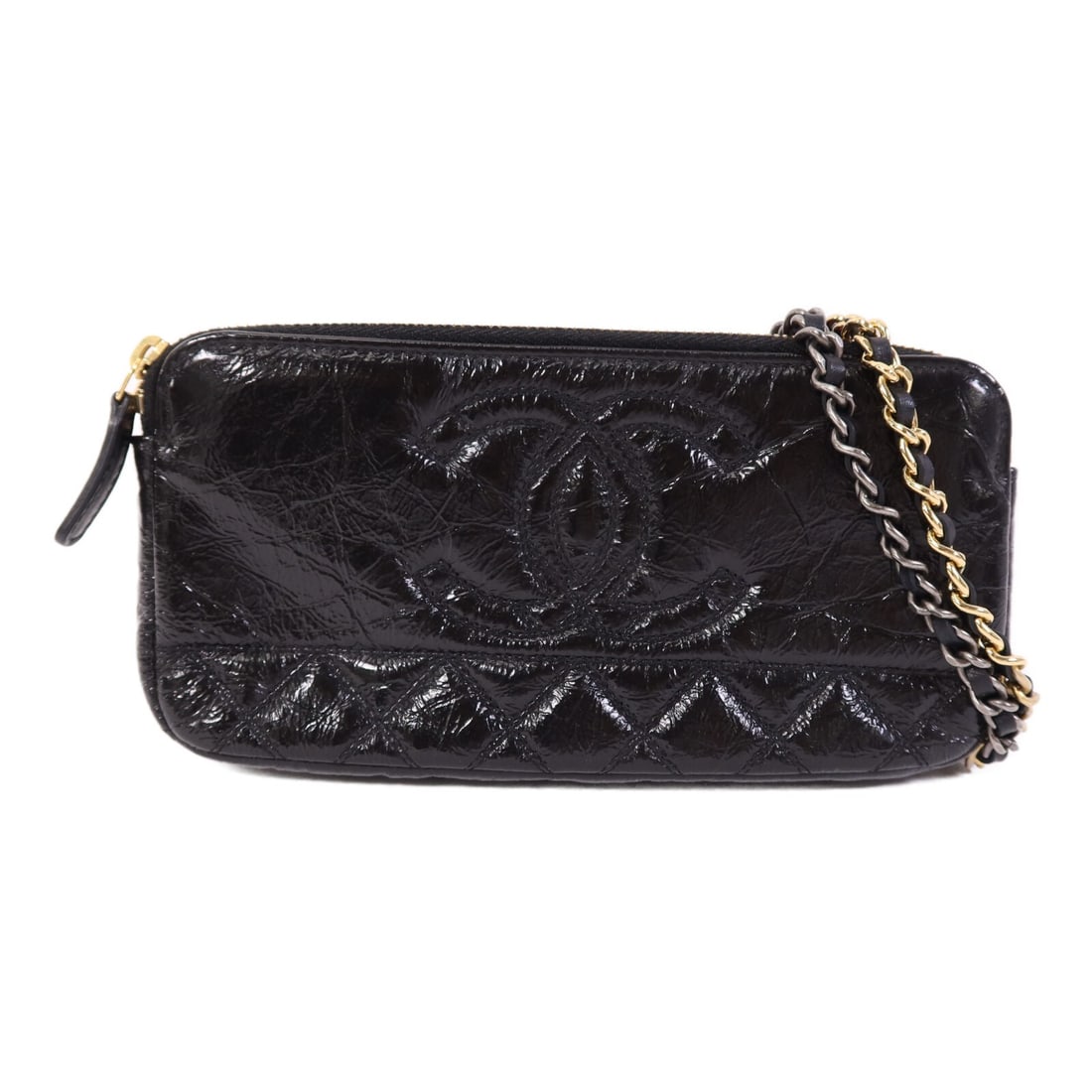 CHANEL CC Wallet On Chain Shoulder Bag Black Calfskin Leather: CHANEL CC Wallet On Chain Shoulder Bag Black Calfskin Leather CHANEL CC WOC Wallet On Chain shoulder bag in black calfskin (cowhide) leather. Designed for women, this regular-size shoulder bag is made