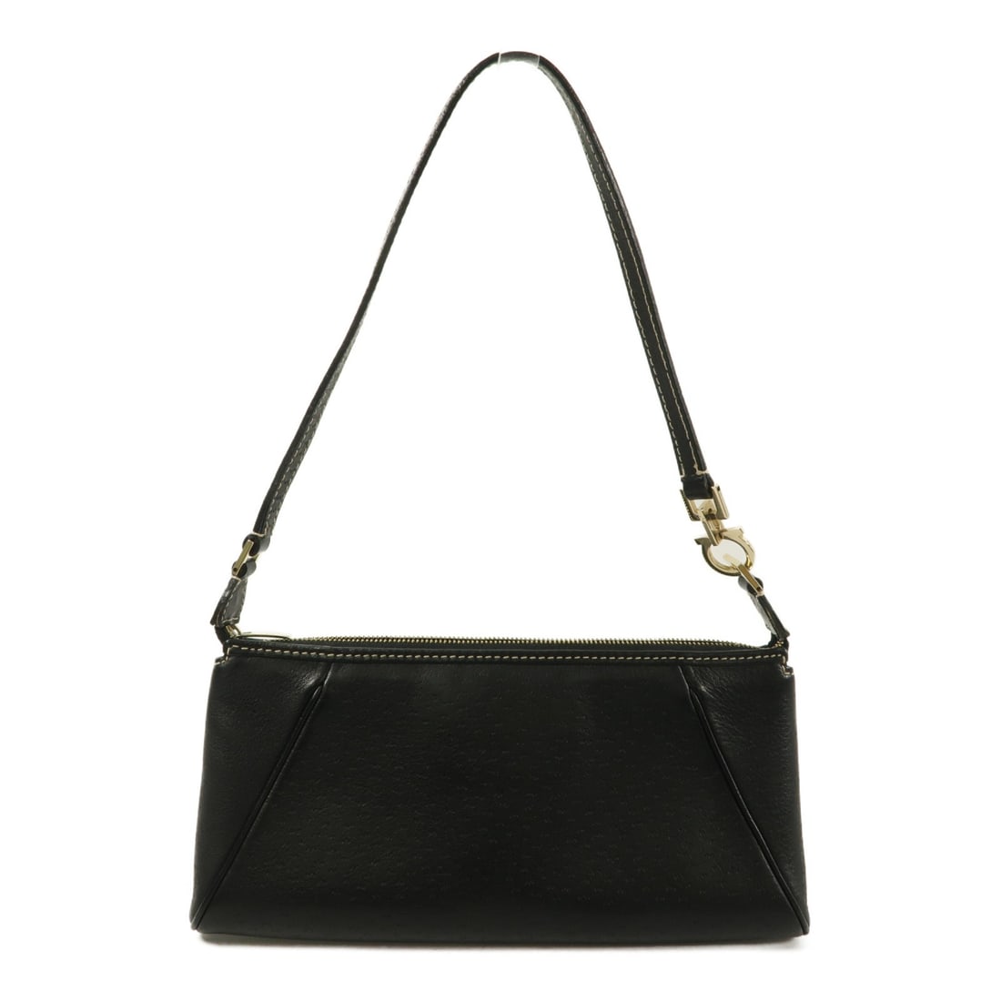 Salvatore Ferragamo black calfskin shoulder bag gold tone hardware: Salvatore Ferragamo black calfskin shoulder bag gold tone hardware Salvatore Ferragamo shoulder bag in black calfskin (cowhide) with GHW hardware, designed for women. It has a regular size profile and