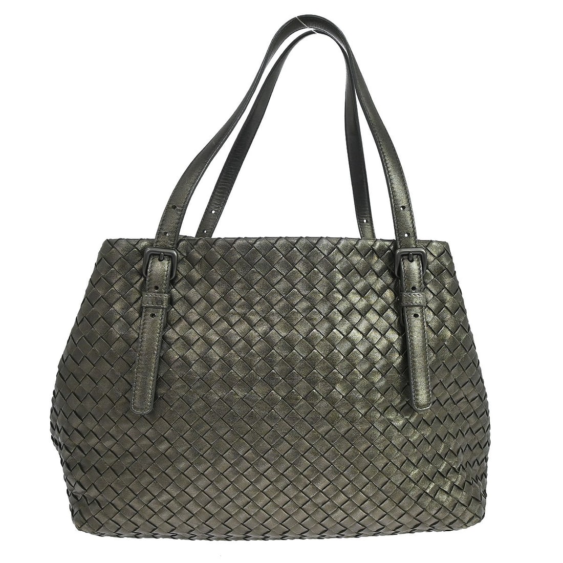 Bottega Veneta Intrecciato Silver Lambskin Medium Tote Bag: Bottega Veneta Intrecciato Silver Lambskin Medium Tote Bag Bottega Veneta Intrecciato tote bag in silver lambskin leather with double leather handles and a beige lining. This medium tote is made in It