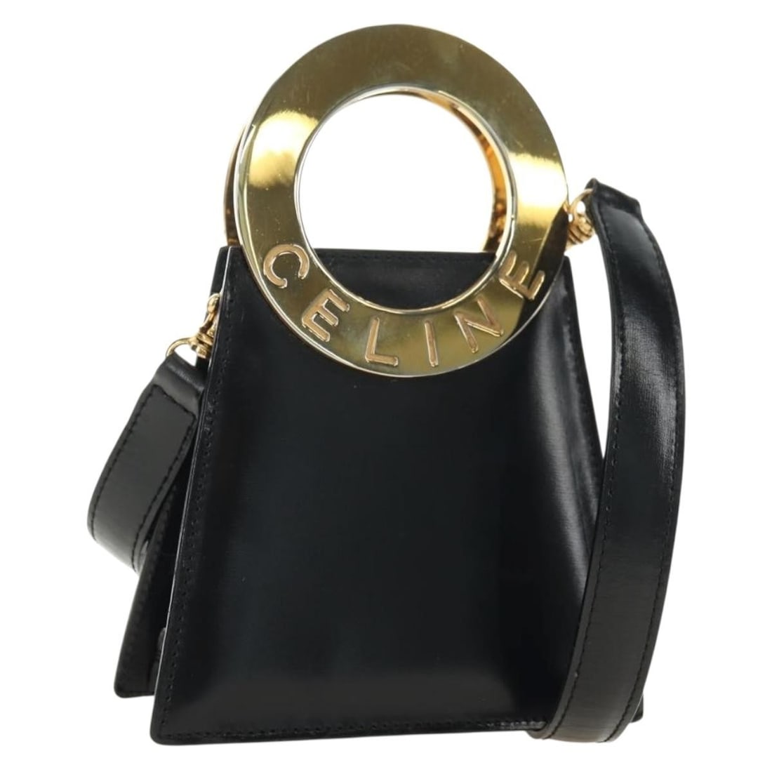 CELINE Circle Leather Shoulder Bag Black Gold Dust Bag: CELINE Circle Leather Shoulder Bag Black Gold Dust Bag CELINE Circle Shoulder Bag in black leather with gold-tone exterior details. Made in Italy, this women's shoulder bag comes with a dust bag and f