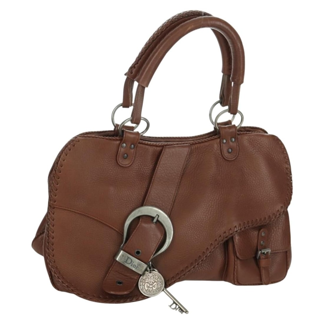 Brown Leather Gaucho Saddle Handbag by Christian Dior with Silver Accents: Brown Leather Gaucho Saddle Handbag by Christian Dior with Silver Accents This Christian Dior Gaucho Saddle handbag features a brown leather exterior with silver-tone accents and is designed for women